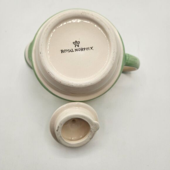 Royal Norfolk Tea Set 4 Pc Green Yellow Rose Tea Pot Sugar Creamer Napkin Holder - Picture 5 of 16
